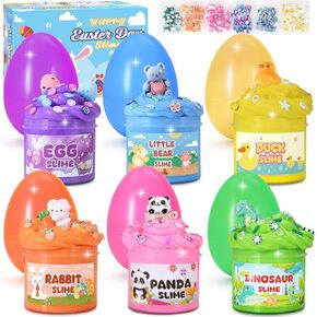 Easter Basket Stuffers, 6 Pack Prefilled Easter Eggs with Slime and Charms, Prefilled Easter Eggs with Toys Inside, Slime Kit Easter Basket Essentials Easter Gifts for Kids Teens Girls Boys Toddler