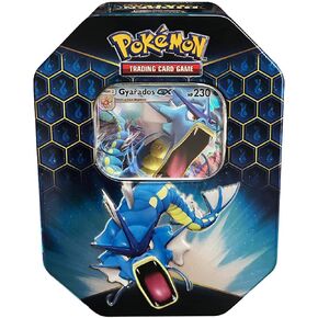 Pokemon SM11.5 Hidden Fates Gx Tin- Gyardos + 1 of 3 Foil Pokémon-GX Cards + 4 Booster Pack, Multicolor