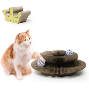Cat Accordion Magic Organ Cat Scratcher Board Kitty kurlz Cat Toy with Bell Ball Toy,Kitty Curls Kitten Fun Intelligence Physical Exercise for Small cat,Yellow