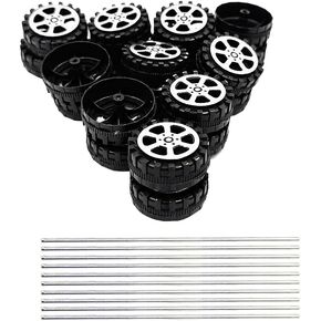 20pcs عجلات لعبة سيارة عجلات 2mm ديا رمح بلاستيكية مع محاور قضبان مستديرة 10pcs لفرقة RC شاحنة DIY DIY أجزاء العجلة (2x13x35mm)