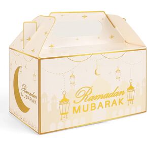 Crazy Night 12 Pcs Eid Mubarak Ramadan Treat Box, 3.5 x 3.5 x 6.4In, Candy Boxes Party Favor, Gift Boxes for Cookie Dessert Goody Boxes with Handle
