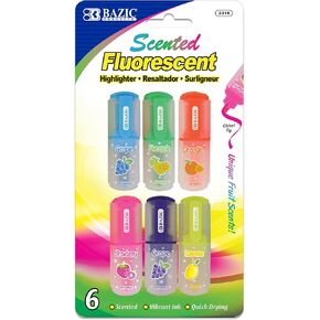 BAZIC Fruit Scented Highlighters, Chisel Broad Line Fine Point Mini Highlighters, Assorted Color Highlighting Coloring Marker for Kids (6/Pack), 1-Pack