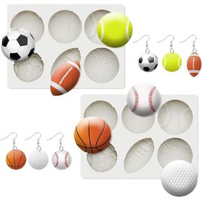 2 Pcs Polymer Clay Molds Ball Polymer Clay Molds for Jewelry Making, Football Basketball Baseball Volleyball Tennis Clay Molds, Polymer Clay Molds for Polymer Clay Earrings Decoration