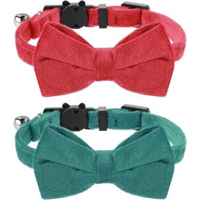 مخملية Cat Cat Cat Tie Tie Cat Cat Catpaway Catpleal Catble مع أجراس Cat Cat Bowtie Safety Cat Bell Twiber للقطط الصغيرة الجرو الصغيرة ، 2 PCS ، Red + Green