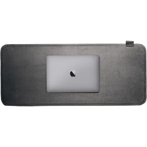 NOOE Premium Charcoal Suede Velvet Vegan Leather Desk Rug, 71 x 32 CM, 2 in 1 Reversible, Water Resistant, Non Slip