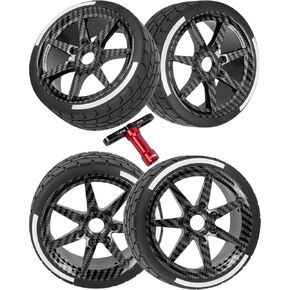 RC Wheels and Tires Buggy Tires for 1/8 Typhon 6S BLX,1/7 Infraction 6S BLX,Limitless,17mm Hex PreGlued RC Buggy Tires and Wheels with Foam Inserts,4pcs,Black Carbon Surface