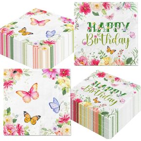 Spring Birthday Party Decorations Butterfly Napkins 40Pcs Butterfly Birthday Party Flowers Napkins Butterfly Paper Lunch Napkins for Spring Summer Baby Shower Birthday Supplies