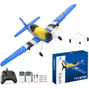 Rc Plane 3 Channel Airplane,P51D Mustang Fighter with 2 Batteries,Built-in Gyro Self-Stabilizing System Easy to Fly Rc Airplane,Rc Glider for Kids Adults Beginners