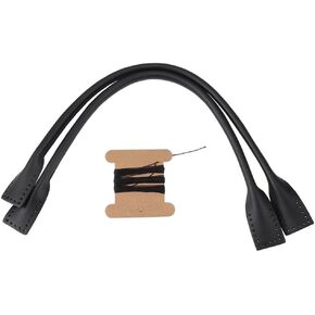 2Pcs Genuine Leather Bag Straps Handle for DIY Hand Accessories Thread Black Brown (Black)