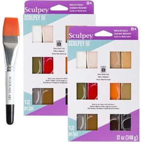 كلاي خبز الفرن ، 12 أوقية ، ألوان طبيعية ، حزمة مع طين بوليمر فرشاة الطلاء المائي للنمذجة ، النحت ، غير سامة (حزمة 2) in Kuwait