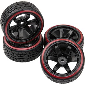 Hard Plastic Wheel Rims & Plastic Tires 12mm Hex Compatible with Traxxas HSP Tamiya Kyosho Himoto 1/10 RC Drift Car (Style 1)