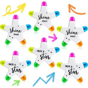 6 Piece Star Shape Highlighter Assorted Colors Highlighter Colorful Fluorescent Pen Marker Watercolor Highlighter Pen 5 in 1 Colored Fluorescent Pen for School Office Stationery Supplies, 2 Styles