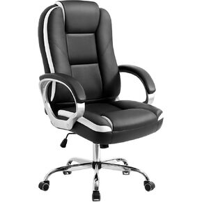 NEO CHAIR Office Chair Computer Desk Gaming Chair Ergonomic Executive High Back with Wheels Comfortable Armrests Lumbar Support PU Leather (Jet Black)
