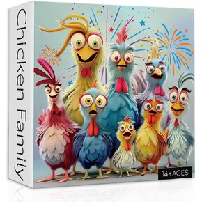 Thanksgiving Chicken Puzzles for Adults 1000 Pieces, Funny Chicken Family Jigsaw Puzzles, Colorful Winter Animal Puzzle as Home Decor