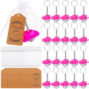 60pcs Cowboy Hat Disco Ball Keychains with Thank You Tags and Organza Bags Pink Hat Disco Ball Decorations Mini Disco Ball Ornaments for Disco Party Favors