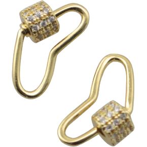 2PCS Heart Necklace Lock Clip Charms Cubic Zirconia Screw Carabiner Lock Charms for DIY Jewelry Making
