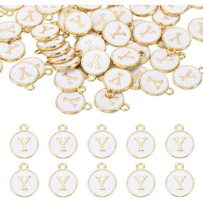 uxcell 52pcs Letter Charm, Enamel Letter Pendants, Alphabet Y Pendants Double Sided Beads Charm for DIY Bracelet Necklace Pendants Earring Jewelry, White