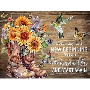 Inspirational Diamond Art Kits for Adults, Hummingbird Butterfly Sunflower Flowers Diamond Painting Kits for Beginner, 5D DIY Full Drill Diamond Gem Art with Painting Kits Home Wall Decor 16x12 Inch