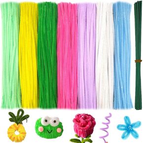720 Pieces Pipe Cleaners Flower Set, 700 Flower Corlor Chenille Stems Whith 20 Pcs Flower Stems, Craft Supplies Bulk for DIY Art and Craft Projects Creative Gift Wrapping Party Decorations(Flower)