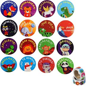 1000 PCS Spanish Motivational Stickers for Teachers and Parents! 1.5 Inch and 16 Assorted Designs, Sellos para maestros en español, Reward Stickers and Spanish Classroom Supplies