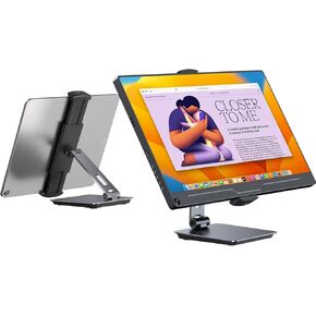 UPERFECT 5.9''-17.3'' Portable Monitor Stand, Adjustable 360° Swivel Bracket, 180° Tiltable Clamp, Heavy Duty Aluminum Stand for Pad/Tablet