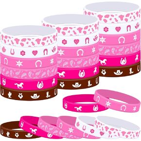 Lesnala 48 PCS Western party bracelets Cowgirl silicone bracelets Western themed stretch wristbands Cowboy rubber bracelets for Western Themed Parties Birthday Party Supplies(6 styles