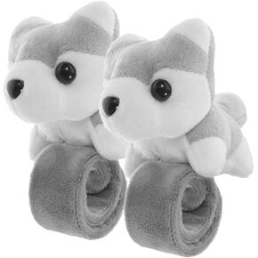 LOGOFUN 2Pcs Plush Dog Slap Bracelet Puppy Stuffed Animal Hug Slap Bracelet Birthday Party Favor (Grey)