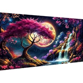 Benjenes 5D Large Size Diamond Painting Art Kits for Adults Diamond Art Waterfall Sakura Landscape Diamond Art Painting Full Drill Craft Kits for Fantasy Home Wall Decor 27.5 x 15.7Inch