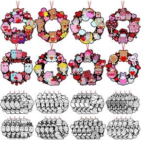 Epakh 32 Pcs Valentine's Day Crafts for Kids Valentines Wreath Craft Color Your Own Valentines Wreath Ornament DIY Paper Coloring Heart Cupid Monster Owl Craft for Valentines Home Classroom Activities