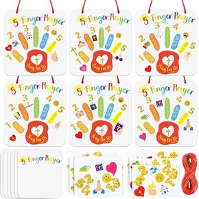 24 Sets Religious Crafts Kit for Kids 5 Finger Prayer Handprint Craft Make Your Own Christian Bible Prayer Board Kit for VBS Sunday School Classroom Church Activities