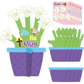 Watinc 24 Pack Easter Jesus he Risen Handprint Flower Craft Kit ، اصنع ديكورات زنبق الدينية الخاصة بك ، DIY Christian Flower Pot Gift Sunday School Classroom Party Party for Kids