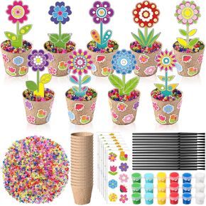 Pasimy 18 Sets Spring Flower Suncatchers Craft Kits DIY Paint Flower Pot Window Ornaments Decoration with Paper Foam Stickers Acrylic Beads Make Your Own Arts Party Favor Gifts for Classroom Home