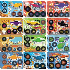 24 Sheets Make Your Own Monster Truck Stickers, Monster Truck Stickers for Kids Toddlers, Monster Truck Party Favor, Cartoon Truck Car Classroom Activities, Teacher Reward, Birthday Gift