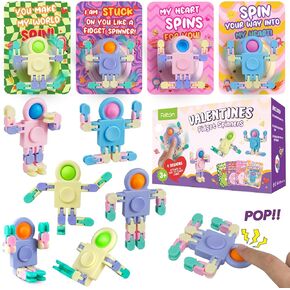 28 PCS سلسلة Press Vental Spaceman - بطاقات Valentines للأطفال Wacky Track Track Track Fidget Trughs Sensory Leferen