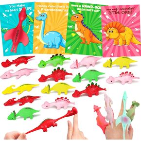 30 Pack Kids Slingshot Dinosaur Finger Toys Valentine's Day Gifts For Kids With Valentine's Day Card School Classroom Valentine's Gifts Boy Girl Exchange Valentine's Party Favors Goodie Bags for Kids