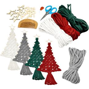 Zaruatu 4 Colors Christmas Tree Macrame Kit Christmas Ornament DIY Macrame Kits for البالغين المبتدئين في عيد الميلاد مع تعليمات ودروس تعليمية شجرة عيد الميلاد معلقة