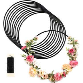 Framendino, 6 Pack 6" Metal Floral Hoop Wreath with Wire Black Dream Catcher Ring fo Centerpiece Table Decorations Wall Hanging Crafts