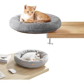 360° Rotation Cat Nest Bed for Desk, Table Corner Round Cat Bed, Adjustable Cat Hammock Desktop Bracket with Soft Pet Bed for Better Company