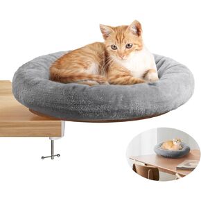 Desk Nest Bed for Cat, Pet Hammock Desktop Brackets with Soft Fluff Bed Suit for Game Table/Office Desk -360°Rotating