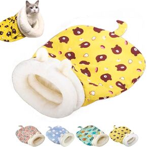 1PC Cat Sleeping Bag,Cat Sleeping Bag for Indoor Cats,Warm and Cozy Cat Sleeping Bag,Cat Winter Sleeping Bags, 360° Wrap Self Warm Cat Cave Bed Suitable for Pets Under 7.5 kg/16LB(Yellow)