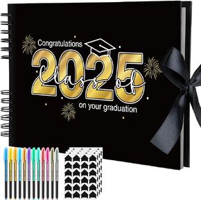 80 Pages Graduation Scrapbook Kit 11 x 8 Inch Scrapbook Photo Album of 2025 with 12 Metal Pens and 4 Sheets Photo Corners Stickers for DIY School Graduation Memory (Retro)