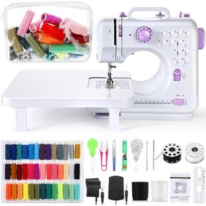 Mini Sewing Machine for Beginners Portable Sewing Machine with Waterproof Case Bag, 20 Pcs Accessory Kit, 12 Built in Stitches, 2 Speeds Double Thread with Foot Pedal, Purple and White