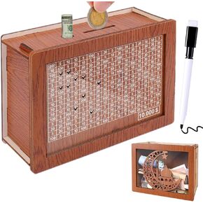 Savings Box with Money Target and Numbers, Wooden Money Box, Money Saving Box, Cash Savings Box, Money Box for Cash Saving, Best Gift for Friends (10000$-Moon)
