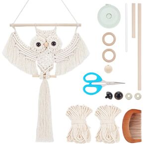 ACRNIGHEET DIY Owl Macrame Kit with Instruction Handmade White Owl Hanging Ornament Boho Hand Woven Macrame Making Kits for Home Decor DIY Owl Knitting Kit Macrame Owl Tapestry Wall Hanging