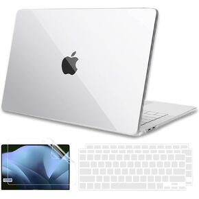 Compatible with MacBook Air 13 inch Case 2021 2020 2019 2018 Release (M1 A2337 A2179 A1932), Protective Plastic Hard Shell Case with Keyboard Cover & Screen Protector - Crystal Clear