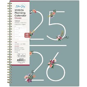 Blue Sky 2025-2026 Weekly and Monthly Academic Year Planner Calendar, July 2025 - June 2026, 8.5" x 11", Flexible Cover, Wirebound, Storage Pocket, Laminated Tabs, Greta