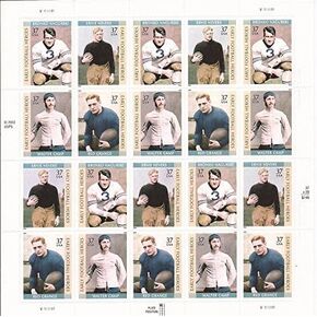 Early Football Heroes, Bronco Nagurski, Ernie Nevers, Walter Camp, Red Grange (Sheet of 20) 37 Cent US Postage Stamps 2003 Scott #3808