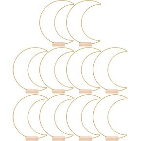 Luxshiny 10 Sets Metal Floral Hoop Centerpiece With Stand: 10 Inch Moon Shaped Macrame Hoop With Holder, Moon Rings Wreath Frames, Moon Centerpieces For Tables, Hoop Rings For Table Decor Home Wedding