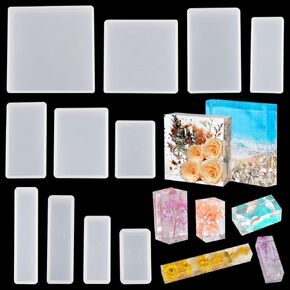 11pcs Resin Molds Cube Hexahedron Molds Crystal Square Rectangular Resin Art Display Molds 11 Sizes UV Epoxy Resin Silicone Molds Home Office Décor