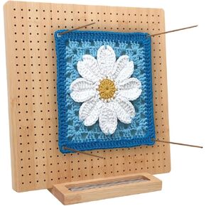 13" Crochet Blocking Board Knitting Blocking Mat for Knitting Crochet and Granny Squares, with 15 Stainless Steel Rod Pins, Crochet Blocking Board with Pegs Blocking Boards for Crochet Projects